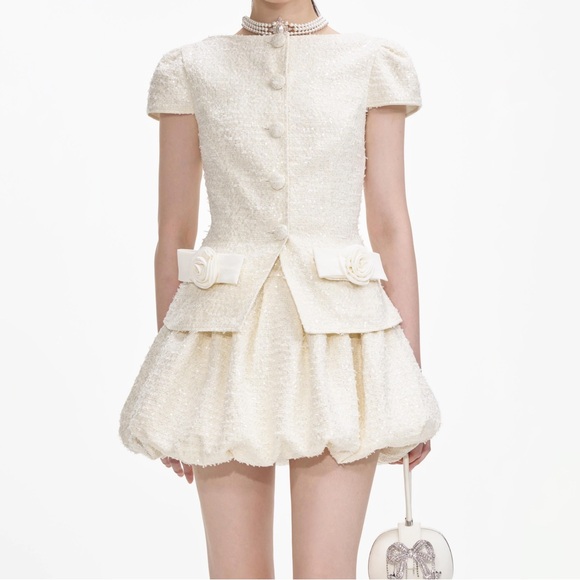 Self-Portrait Bow Textured Mini Dress - Picture 1 of 10